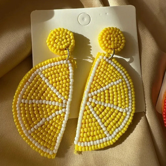 Sicily Lemon Orange Yellow Beaded Earrings - Picture 5 of 9